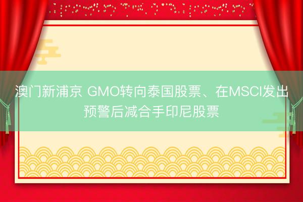 澳门新浦京 GMO转向泰国股票、在MSCI发出预警后减合手印尼股票
